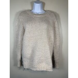Elan Fuzzy Boucle Knit Sweater S Beige‎ Soft Chunky Cozy Pullover Zip Up Back